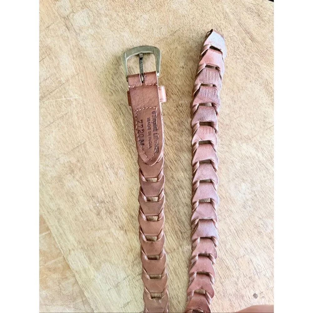 Contempo Leather Brown Woven Braided Belt Brass Buckle Size 30 Made in India